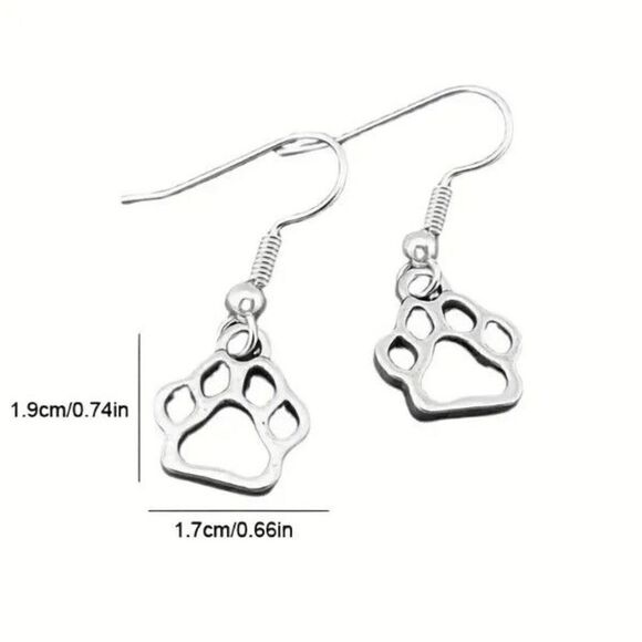 Puppy Animal Paw Print Stainless Steel Dangle Earrings - Picture 6 of 6